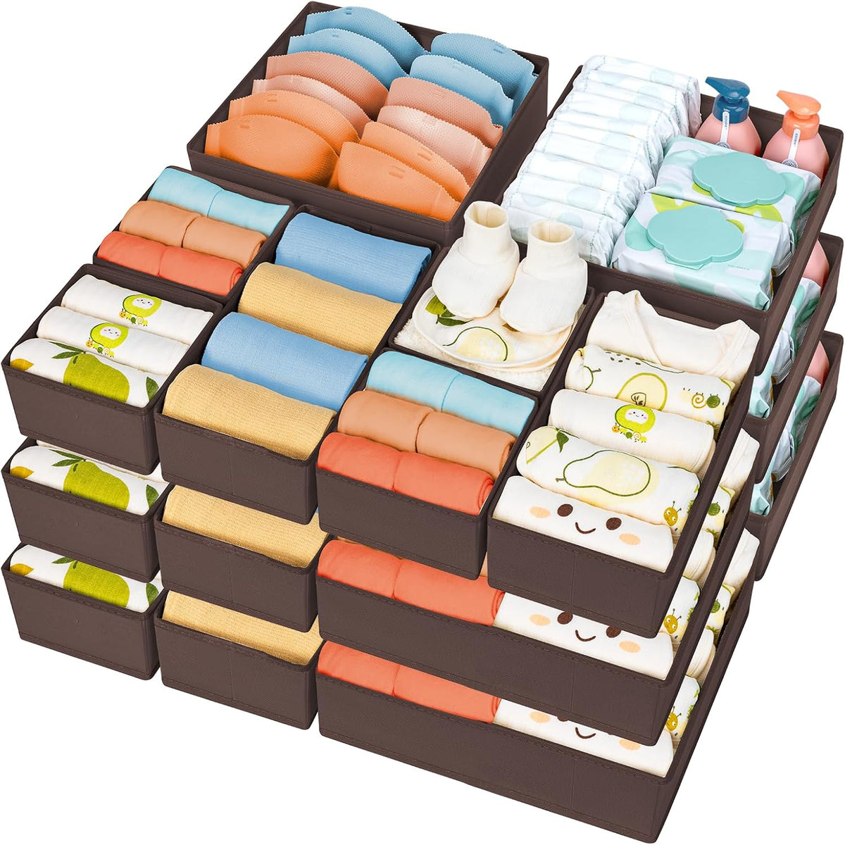 Drawer Organizer Clothes - Foldable Baby Organizers and Storage & Closet Organizers for Bedroom, Closet - Nursery Organization Dresser Dividers for underwear, Sock,Bra, Belt, Tie, Beige
