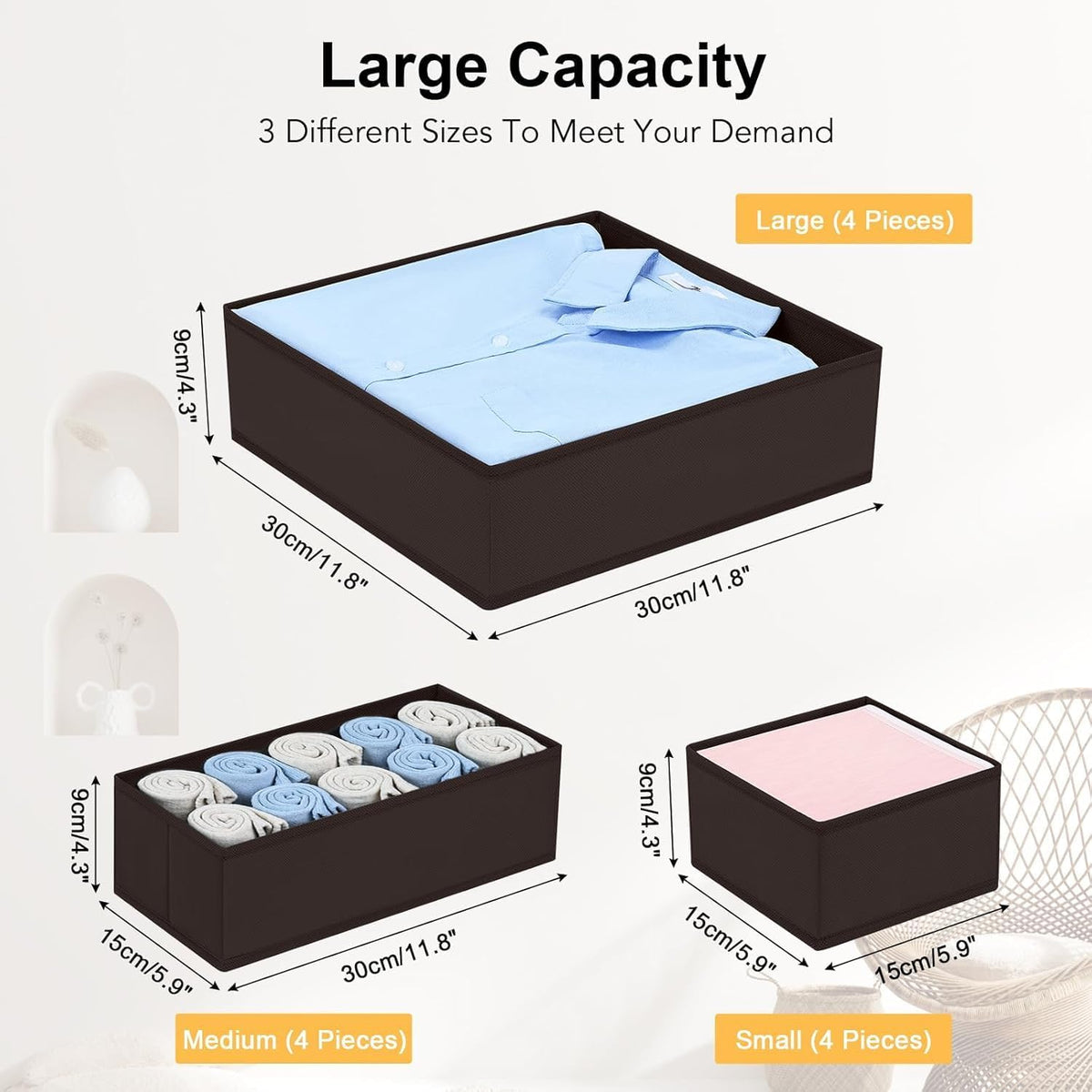 Drawer Organizer Clothes - Foldable Baby Organizers and Storage & Closet Organizers for Bedroom, Closet - Nursery Organization Dresser Dividers for underwear, Sock,Bra, Belt, Tie, Beige