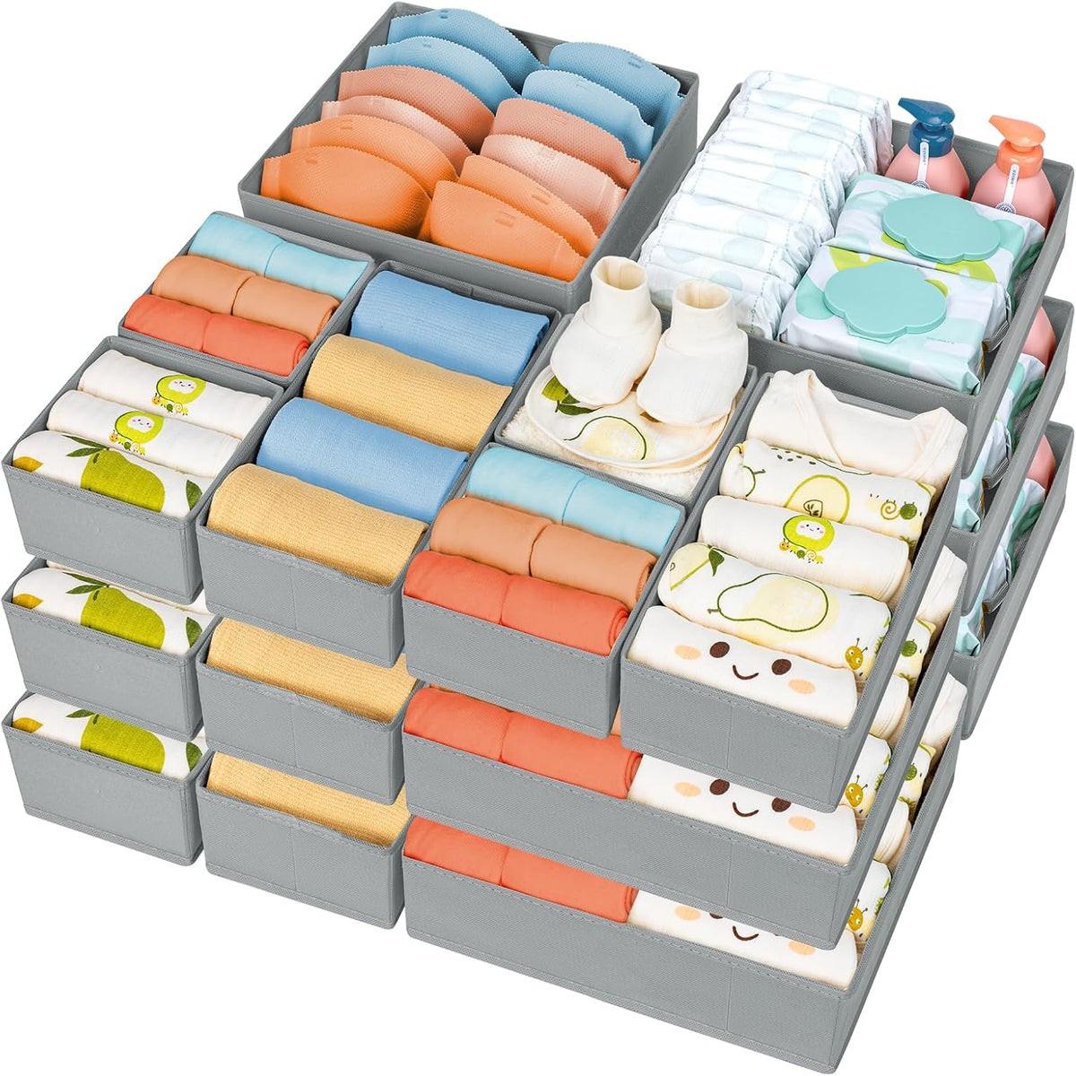 Drawer Organizer Clothes - Foldable Baby Organizers and Storage & Closet Organizers for Bedroom, Closet - Nursery Organization Dresser Dividers for underwear, Sock,Bra, Belt, Tie, Beige
