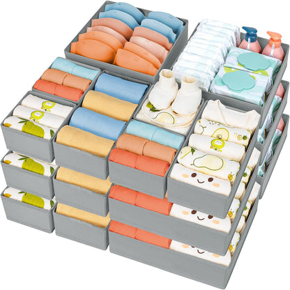Drawer Organizer Clothes - Foldable Baby Organizers and Storage & Closet Organizers for Bedroom, Closet - Nursery Organization Dresser Dividers for underwear, Sock,Bra, Belt, Tie, Beige
