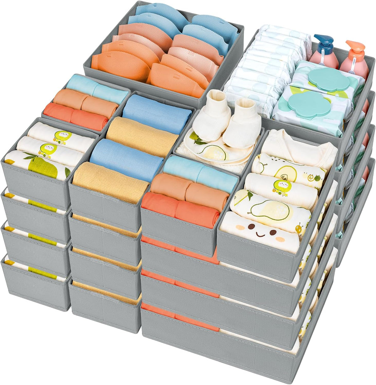 Drawer Organizer Clothes - Foldable Baby Organizers and Storage & Closet Organizers for Bedroom, Closet - Nursery Organization Dresser Dividers for underwear, Sock,Bra, Belt, Tie, Beige