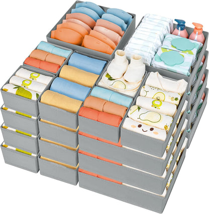 Drawer Organizer Clothes - Foldable Baby Organizers and Storage & Closet Organizers for Bedroom, Closet - Nursery Organization Dresser Dividers for underwear, Sock,Bra, Belt, Tie, Beige
