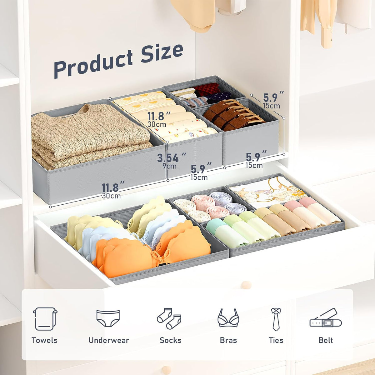 Drawer Organizer Clothes - Foldable Baby Organizers and Storage & Closet Organizers for Bedroom, Closet - Nursery Organization Dresser Dividers for underwear, Sock,Bra, Belt, Tie, Beige