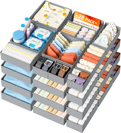 Drawer Organizer Clothes - Foldable Baby Organizers and Storage & Closet Organizers for Bedroom, Closet - Nursery Organization Dresser Dividers for underwear, Sock,Bra, Belt, Tie, Beige
