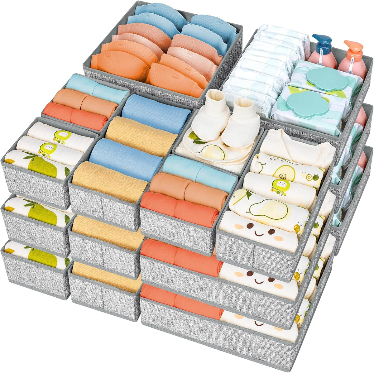 Drawer Organizer Clothes - Foldable Baby Organizers and Storage & Closet Organizers for Bedroom, Closet - Nursery Organization Dresser Dividers for underwear, Sock,Bra, Belt, Tie, Beige