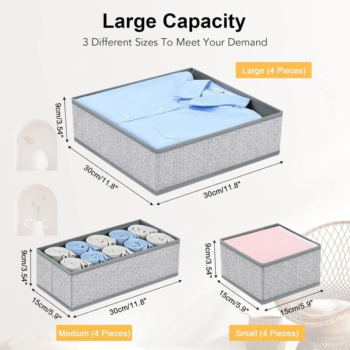 Drawer Organizer Clothes - Foldable Baby Organizers and Storage & Closet Organizers for Bedroom, Closet - Nursery Organization Dresser Dividers for underwear, Sock,Bra, Belt, Tie, Beige