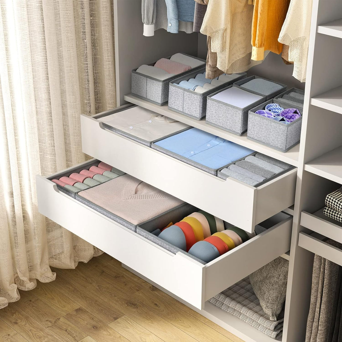 Drawer Organizer Clothes - Foldable Baby Organizers and Storage & Closet Organizers for Bedroom, Closet - Nursery Organization Dresser Dividers for underwear, Sock,Bra, Belt, Tie, Beige