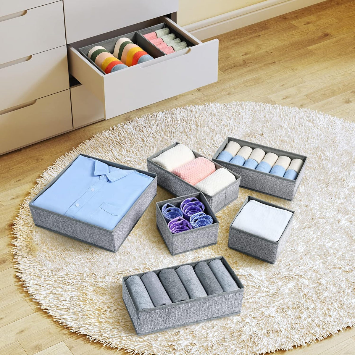 Drawer Organizer Clothes - Foldable Baby Organizers and Storage & Closet Organizers for Bedroom, Closet - Nursery Organization Dresser Dividers for underwear, Sock,Bra, Belt, Tie, Beige