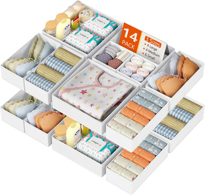 Drawer Organizer Clothes - Foldable Baby Organizers and Storage & Closet Organizers for Bedroom, Closet - Nursery Organization Dresser Dividers for underwear, Sock,Bra, Belt, Tie, Beige