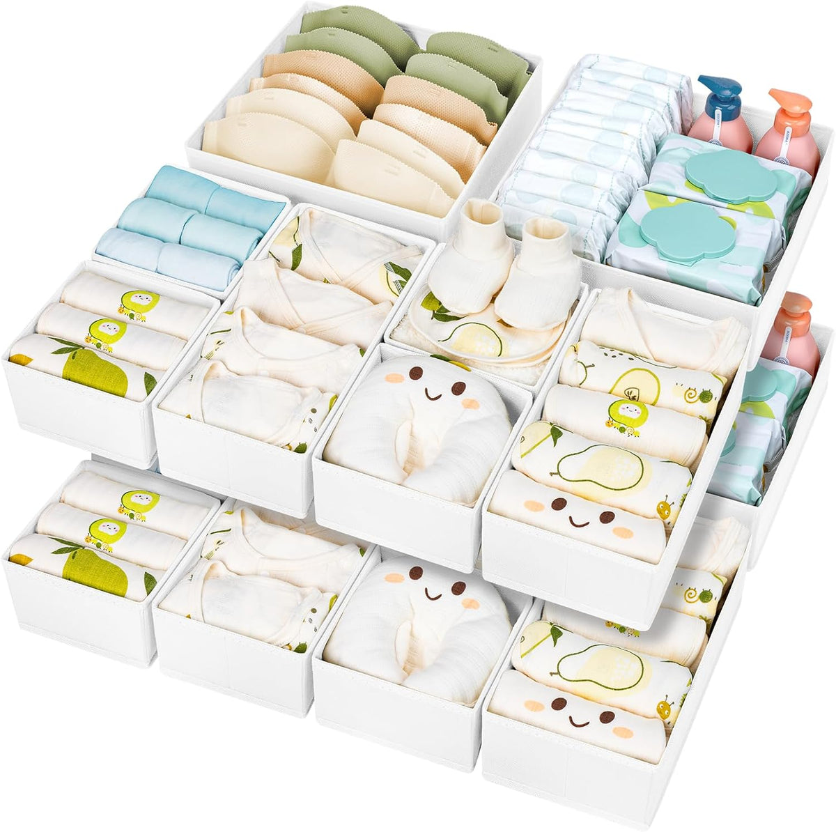 Drawer Organizer Clothes - Foldable Baby Organizers and Storage & Closet Organizers for Bedroom, Closet - Nursery Organization Dresser Dividers for underwear, Sock,Bra, Belt, Tie, Beige