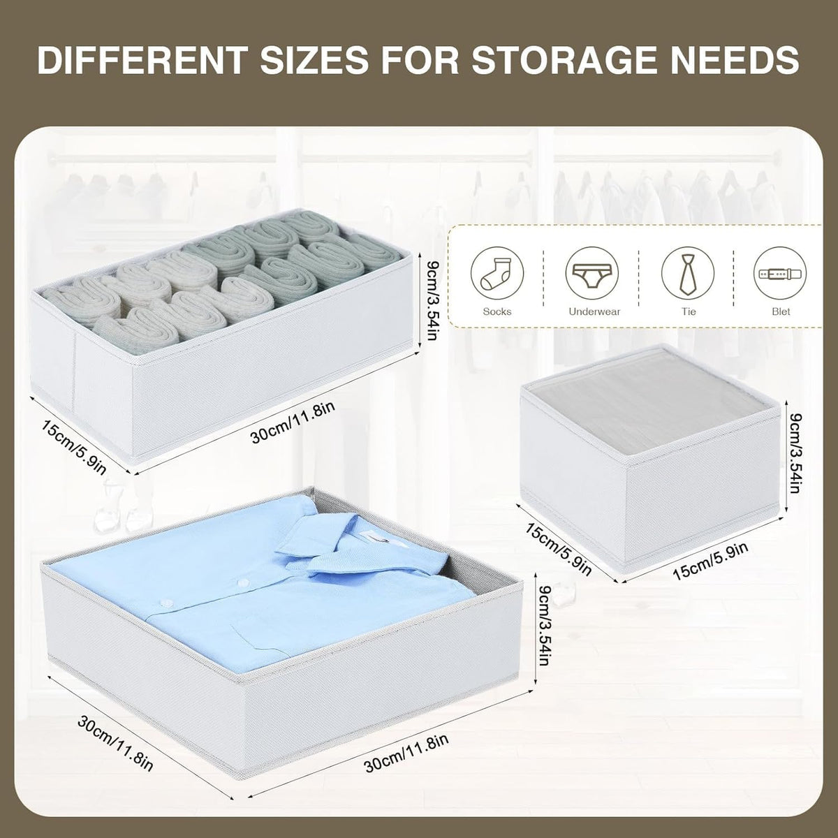 Drawer Organizer Clothes - Foldable Baby Organizers and Storage & Closet Organizers for Bedroom, Closet - Nursery Organization Dresser Dividers for underwear, Sock,Bra, Belt, Tie, Beige