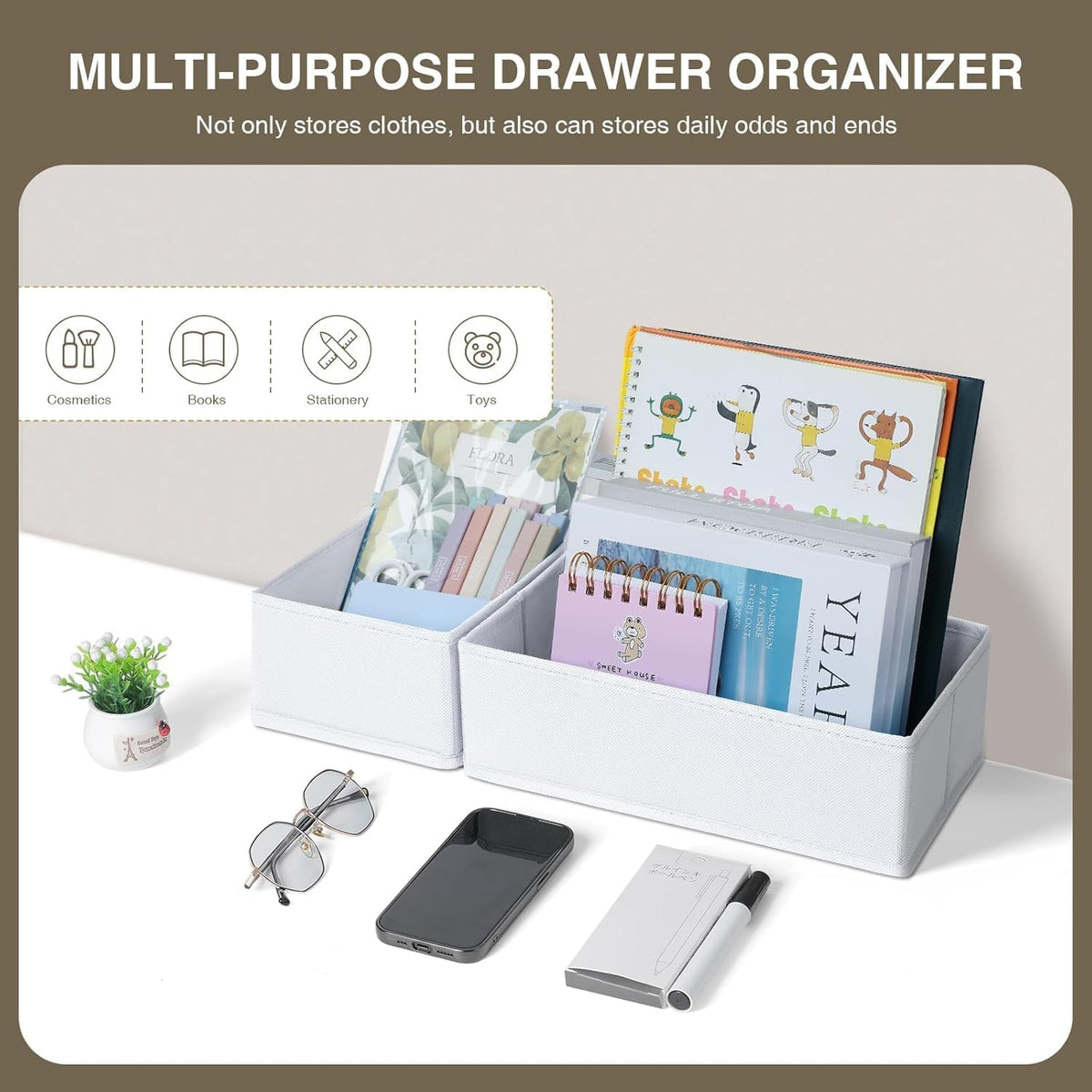 Drawer Organizer Clothes - Foldable Baby Organizers and Storage & Closet Organizers for Bedroom, Closet - Nursery Organization Dresser Dividers for underwear, Sock,Bra, Belt, Tie, Beige