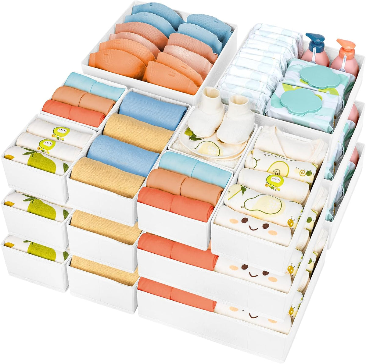 Drawer Organizer Clothes - Foldable Baby Organizers and Storage & Closet Organizers for Bedroom, Closet - Nursery Organization Dresser Dividers for underwear, Sock,Bra, Belt, Tie, Beige