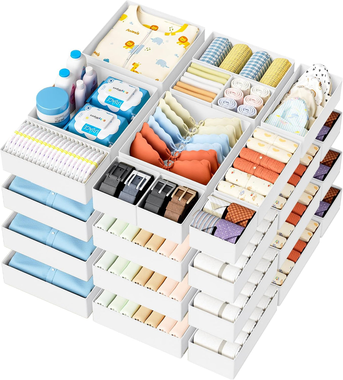 Drawer Organizer Clothes - Foldable Baby Organizers and Storage & Closet Organizers for Bedroom, Closet - Nursery Organization Dresser Dividers for underwear, Sock,Bra, Belt, Tie, Beige