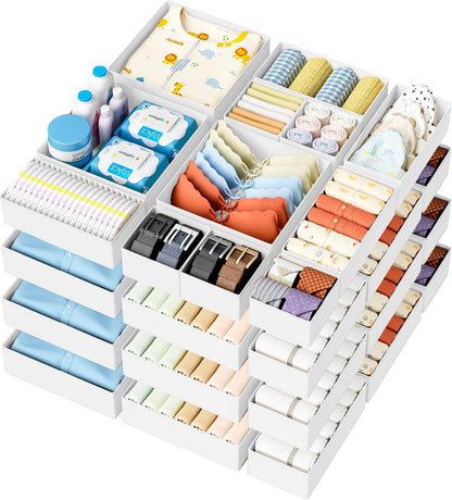 Drawer Organizer Clothes - Foldable Baby Organizers and Storage & Closet Organizers for Bedroom, Closet - Nursery Organization Dresser Dividers for underwear, Sock,Bra, Belt, Tie, Beige
