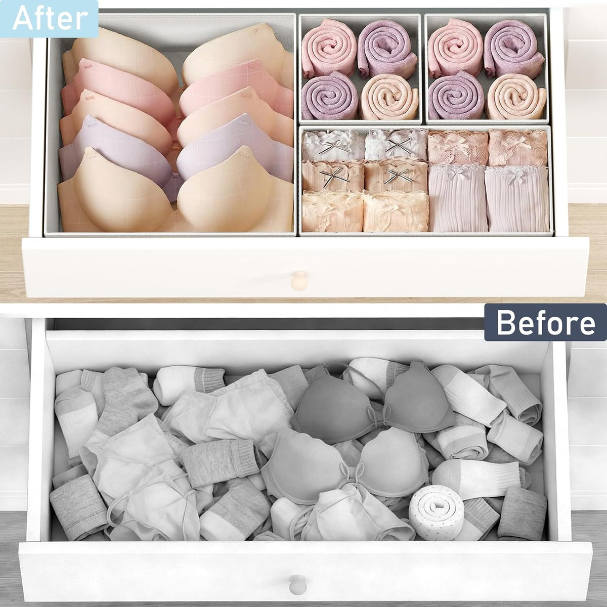 Drawer Organizer Clothes - Foldable Baby Organizers and Storage & Closet Organizers for Bedroom, Closet - Nursery Organization Dresser Dividers for underwear, Sock,Bra, Belt, Tie, Beige