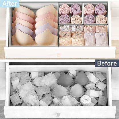 Drawer Organizer Clothes - Foldable Baby Organizers and Storage & Closet Organizers for Bedroom, Closet - Nursery Organization Dresser Dividers for underwear, Sock,Bra, Belt, Tie, Beige