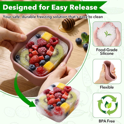 10 Pcs Silicone Freezer Container Molds with Lid, 1 Cup, 2 Cup
