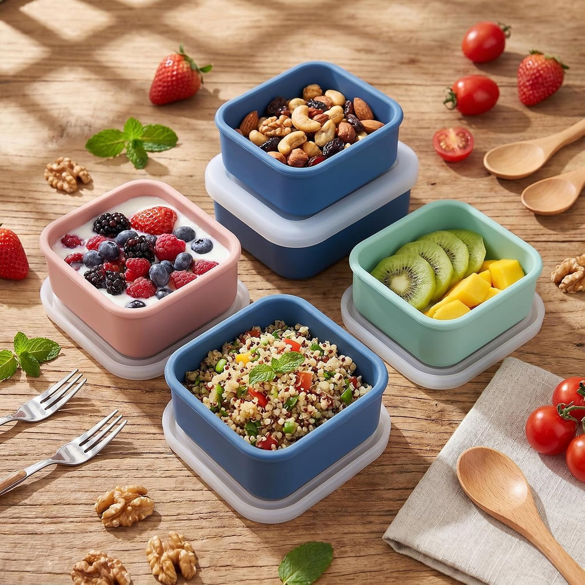 10 Pcs Silicone Freezer Container Molds with Lid, 1 Cup, 2 Cup