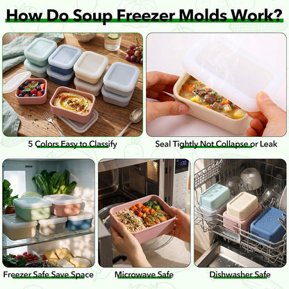 10 Pcs Silicone Freezer Container Molds with Lid, 1 Cup, 2 Cup