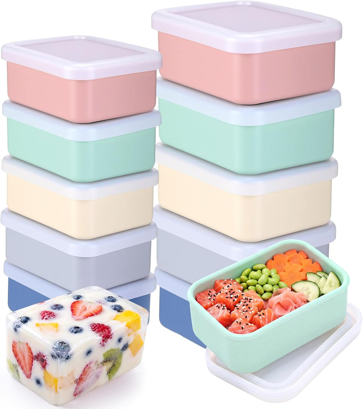 10 Pcs Silicone Freezer Container Molds with Lid, 1 Cup, 2 Cup