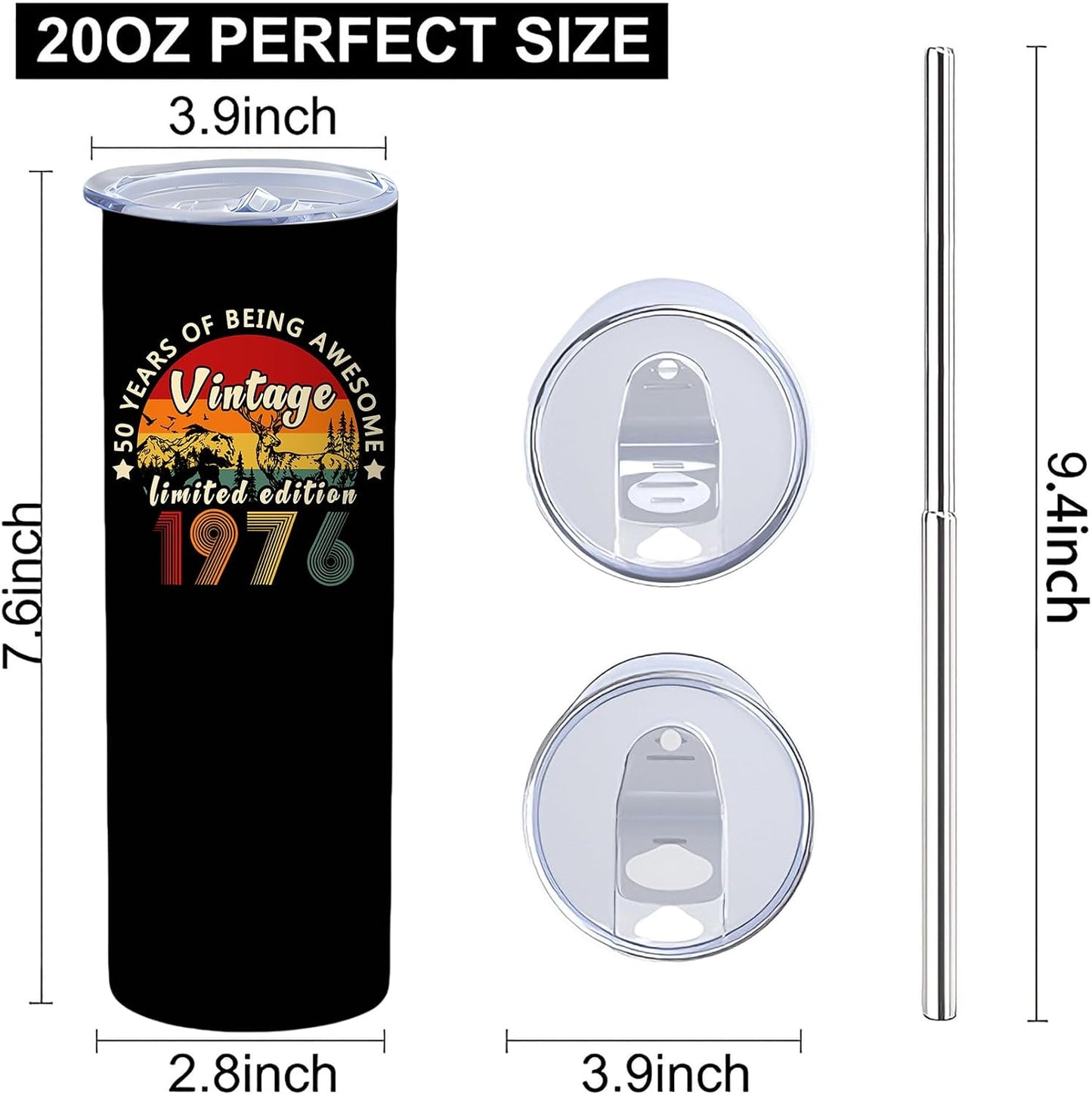 50th Birthday Gifts Women 40 oz Tumbler with Handle Straw Lid | 50th Birthday Cup Leak Proof 50 Years Old Fabulous Gifts for Women Insulated Tumblers Travel Coffee Mug