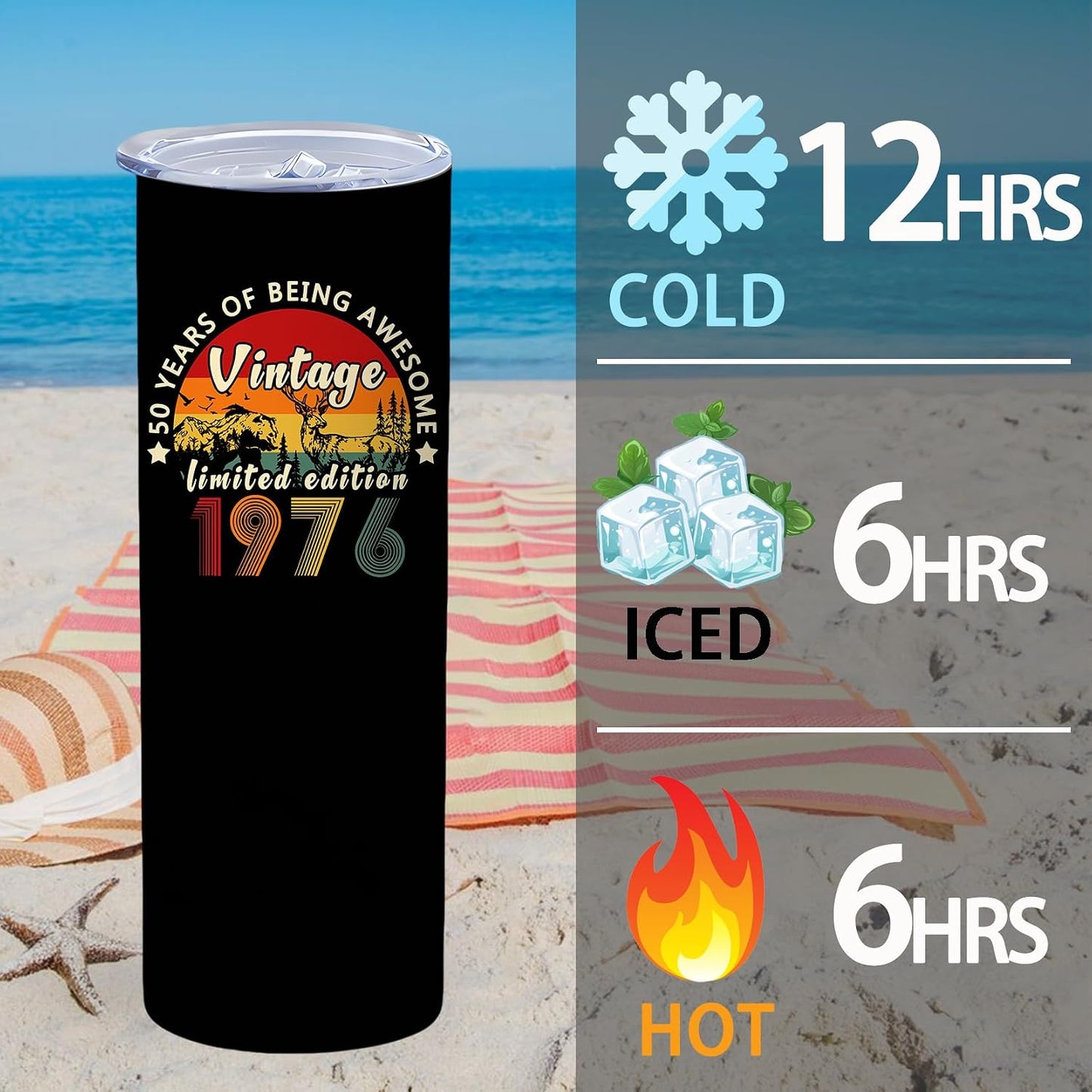 50th Birthday Gifts Women 40 oz Tumbler with Handle Straw Lid | 50th Birthday Cup Leak Proof 50 Years Old Fabulous Gifts for Women Insulated Tumblers Travel Coffee Mug