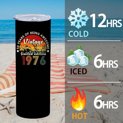 50th Birthday Gifts Women 40 oz Tumbler with Handle Straw Lid | 50th Birthday Cup Leak Proof 50 Years Old Fabulous Gifts for Women Insulated Tumblers Travel Coffee Mug
