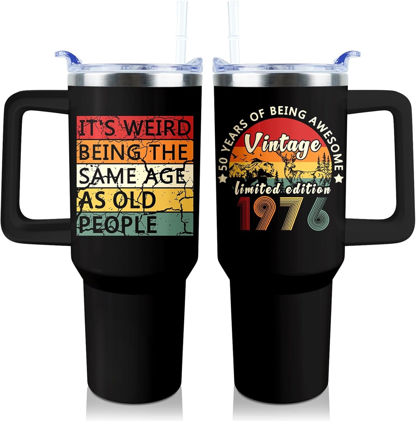 50th Birthday Gifts Women 40 oz Tumbler with Handle Straw Lid | 50th Birthday Cup Leak Proof 50 Years Old Fabulous Gifts for Women Insulated Tumblers Travel Coffee Mug