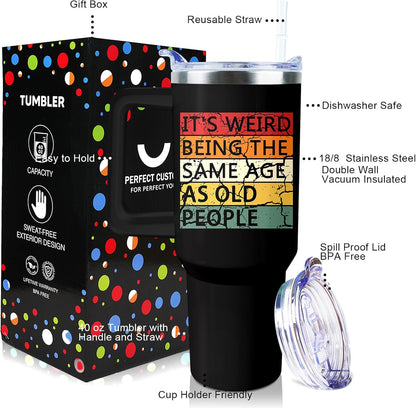 50th Birthday Gifts Women 40 oz Tumbler with Handle Straw Lid | 50th Birthday Cup Leak Proof 50 Years Old Fabulous Gifts for Women Insulated Tumblers Travel Coffee Mug