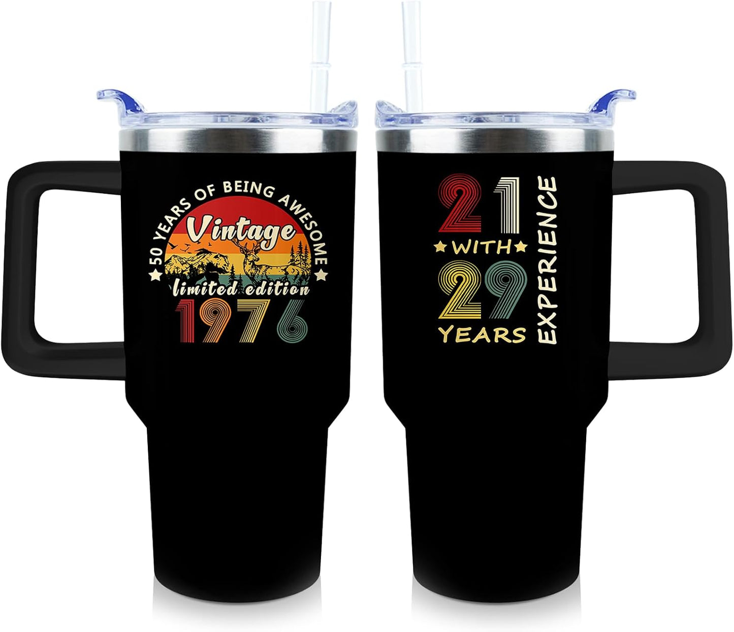 50th Birthday Gifts Women 40 oz Tumbler with Handle Straw Lid | 50th Birthday Cup Leak Proof 50 Years Old Fabulous Gifts for Women Insulated Tumblers Travel Coffee Mug