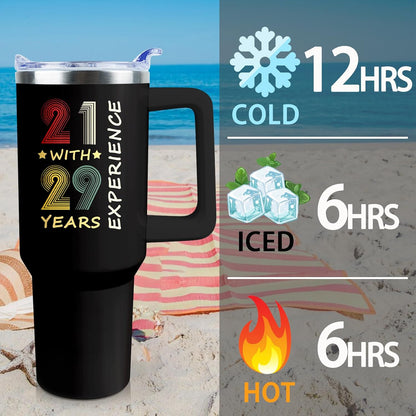 50th Birthday Gifts Women 40 oz Tumbler with Handle Straw Lid | 50th Birthday Cup Leak Proof 50 Years Old Fabulous Gifts for Women Insulated Tumblers Travel Coffee Mug