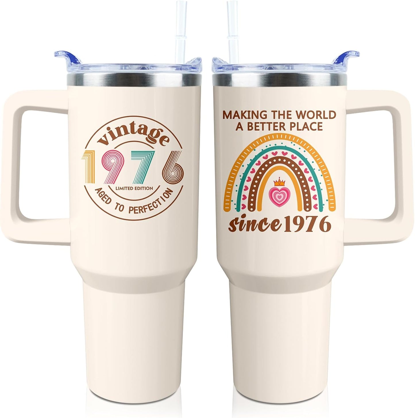 50th Birthday Gifts Women 40 oz Tumbler with Handle Straw Lid | 50th Birthday Cup Leak Proof 50 Years Old Fabulous Gifts for Women Insulated Tumblers Travel Coffee Mug