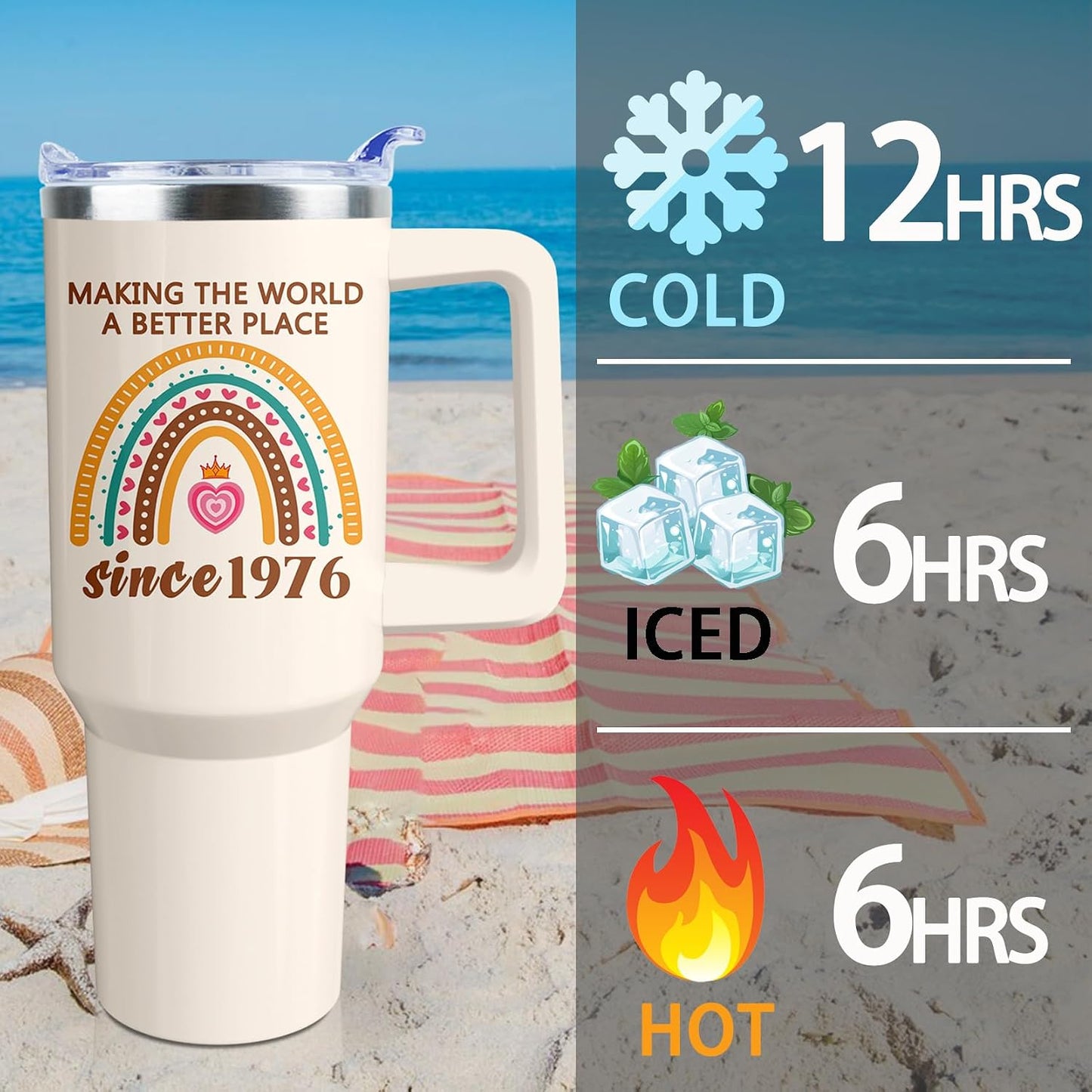 50th Birthday Gifts Women 40 oz Tumbler with Handle Straw Lid | 50th Birthday Cup Leak Proof 50 Years Old Fabulous Gifts for Women Insulated Tumblers Travel Coffee Mug