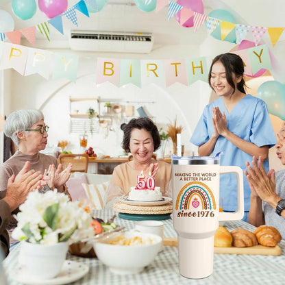 50th Birthday Gifts Women 40 oz Tumbler with Handle Straw Lid | 50th Birthday Cup Leak Proof 50 Years Old Fabulous Gifts for Women Insulated Tumblers Travel Coffee Mug