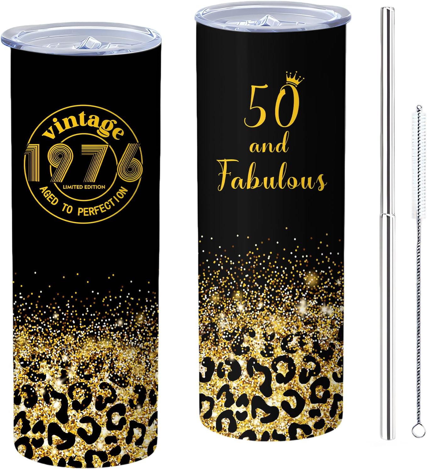 50th Birthday Gifts Women 40 oz Tumbler with Handle Straw Lid | 50th Birthday Cup Leak Proof 50 Years Old Fabulous Gifts for Women Insulated Tumblers Travel Coffee Mug