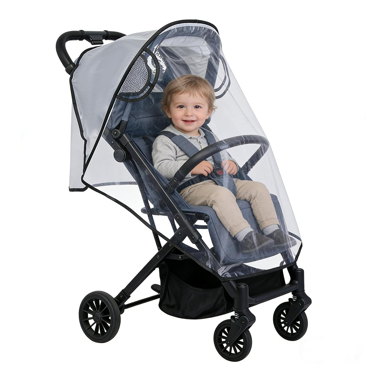 Clear Stroller Rain Cover, Universal Stroller Accessories, Waterproof Travel Weather Shield Breathable Baby Stroller Cover, Safety EVA Protect from Wind, Dust, Snow