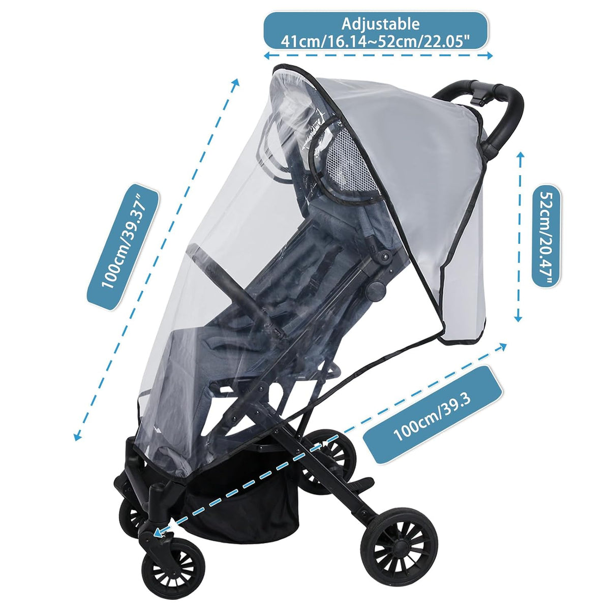 Clear Stroller Rain Cover, Universal Stroller Accessories, Waterproof Travel Weather Shield Breathable Baby Stroller Cover, Safety EVA Protect from Wind, Dust, Snow
