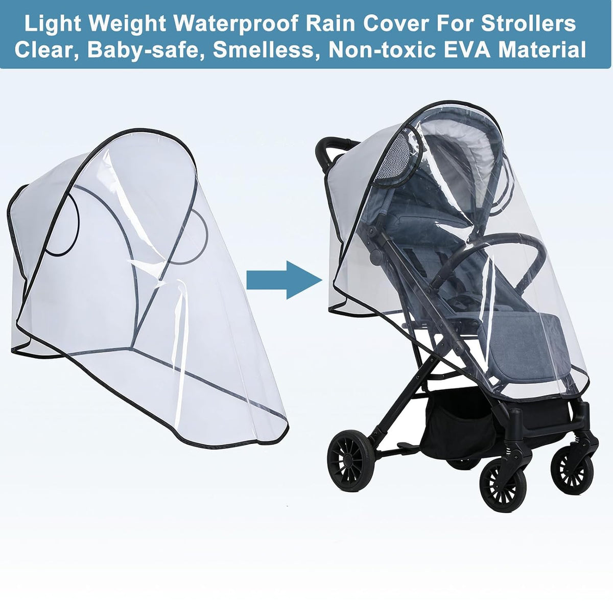 Clear Stroller Rain Cover, Universal Stroller Accessories, Waterproof Travel Weather Shield Breathable Baby Stroller Cover, Safety EVA Protect from Wind, Dust, Snow