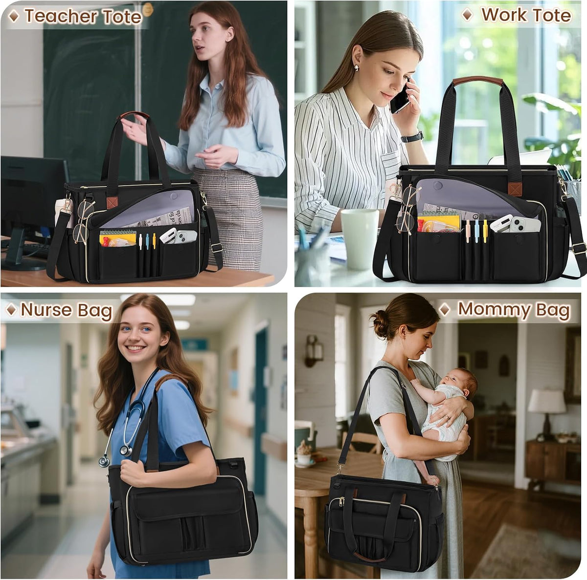 Teacher Tote Bag 15.6 inch Laptop Bag for Women Work Bags Nurse Bag Lightweight Laptop Tote Computer Briefcase
