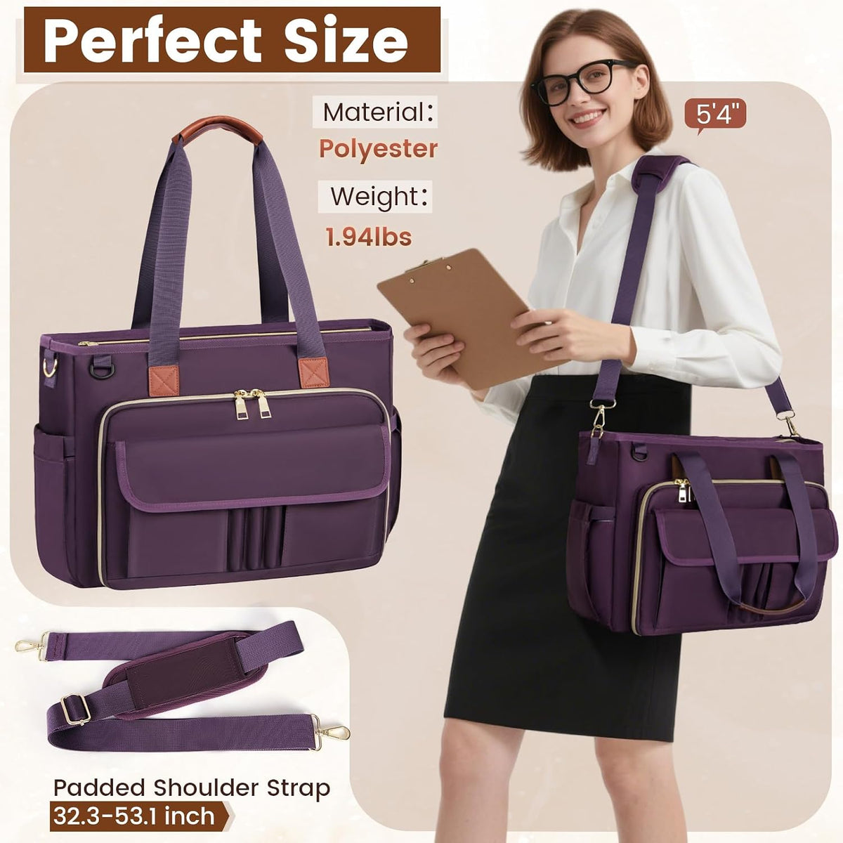 Teacher Tote Bag 15.6 inch Laptop Bag for Women Work Bags Nurse Bag Lightweight Laptop Tote Computer Briefcase
