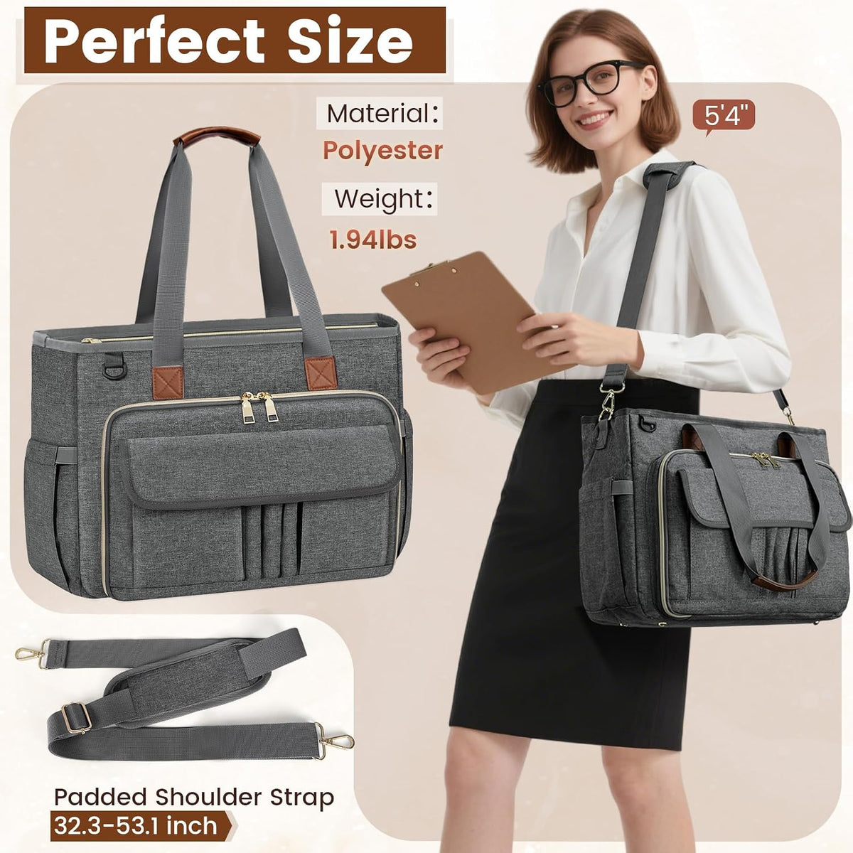 Teacher Tote Bag 15.6 inch Laptop Bag for Women Work Bags Nurse Bag Lightweight Laptop Tote Computer Briefcase