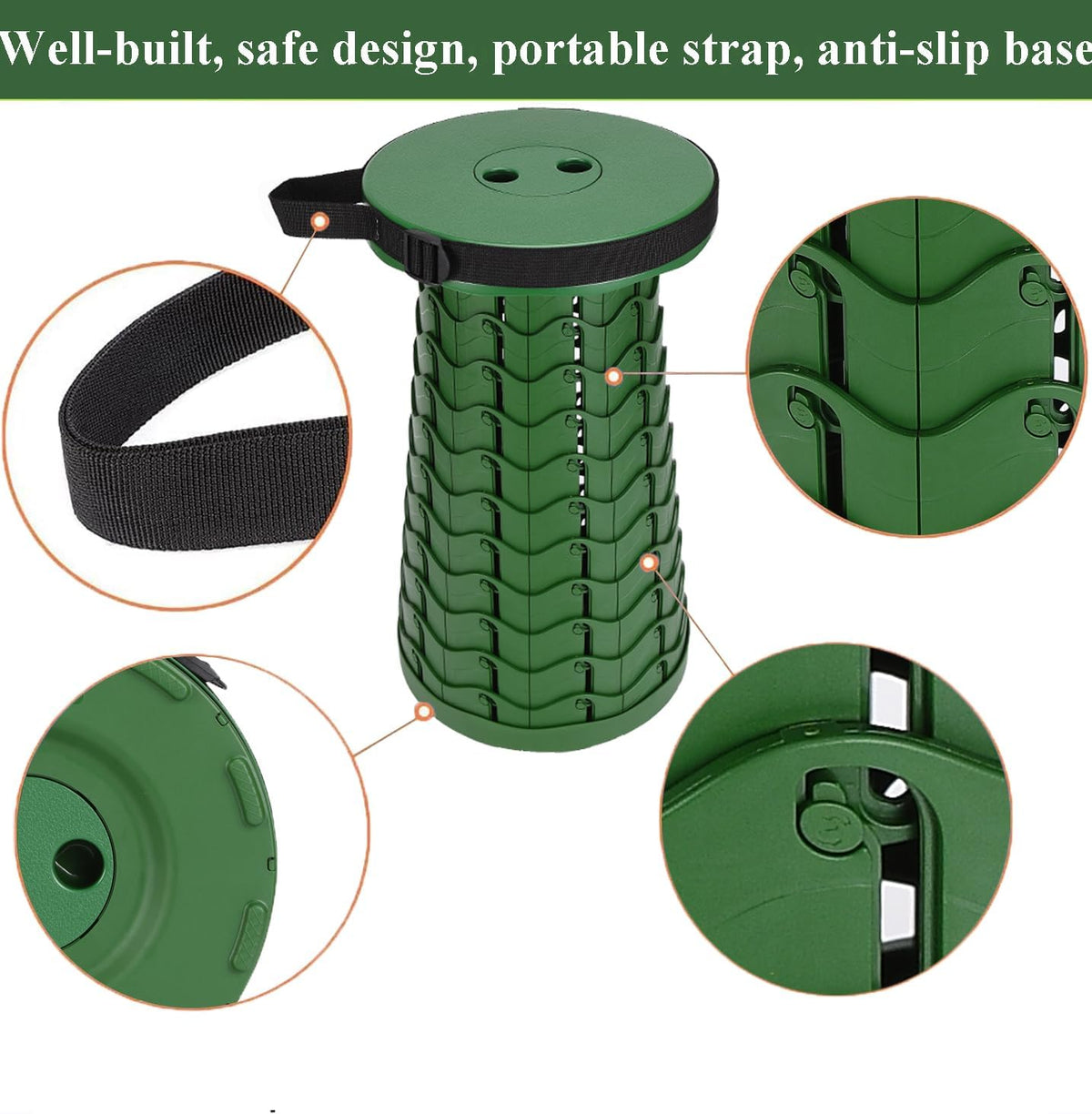 Collapsible Stool for Adults, Portable Folding Camping Seat, 400lbs