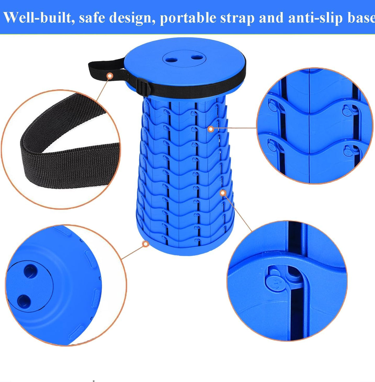 Collapsible Stool for Adults, Portable Folding Camping Seat, 400lbs