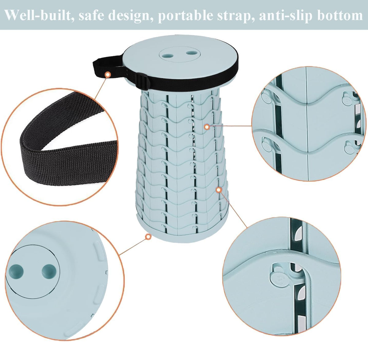 Collapsible Stool for Adults, Portable Folding Camping Seat, 400lbs