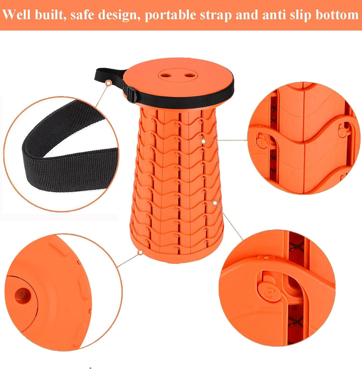 Collapsible Stool for Adults, Portable Folding Camping Seat, 400lbs