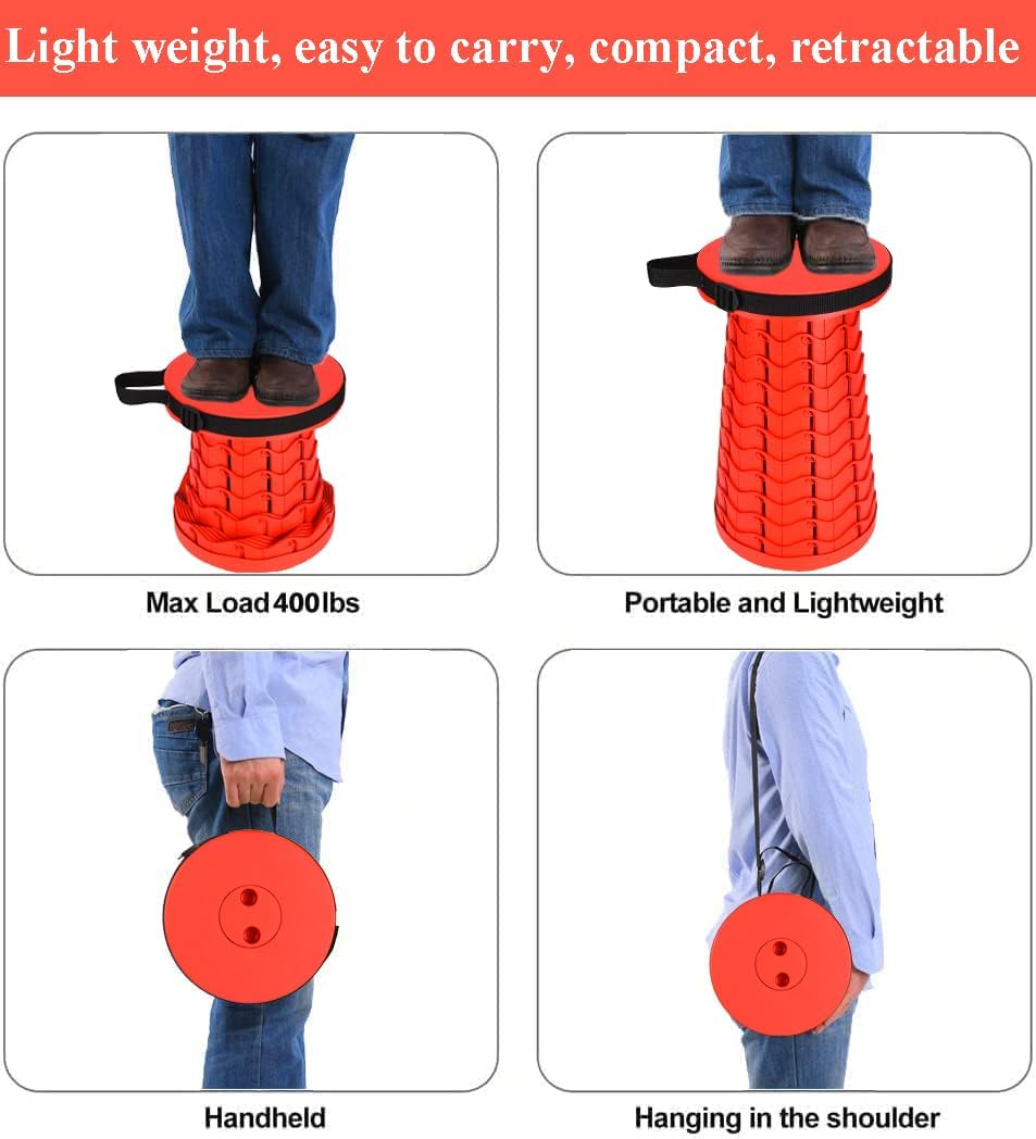 Collapsible Stool for Adults, Portable Folding Camping Seat, 400lbs