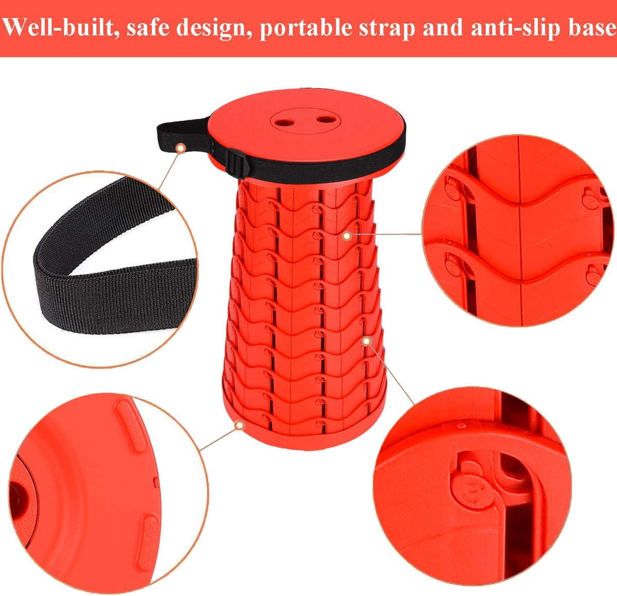Collapsible Stool for Adults, Portable Folding Camping Seat, 400lbs