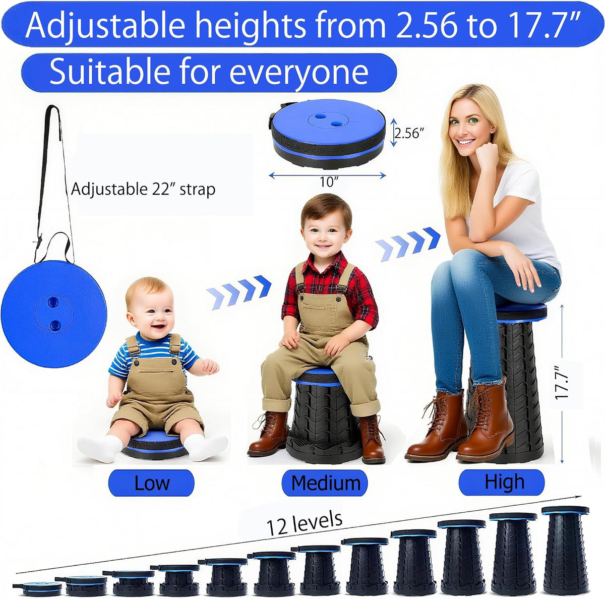 Collapsible Stool for Adults, Portable Folding Camping Seat, 400lbs