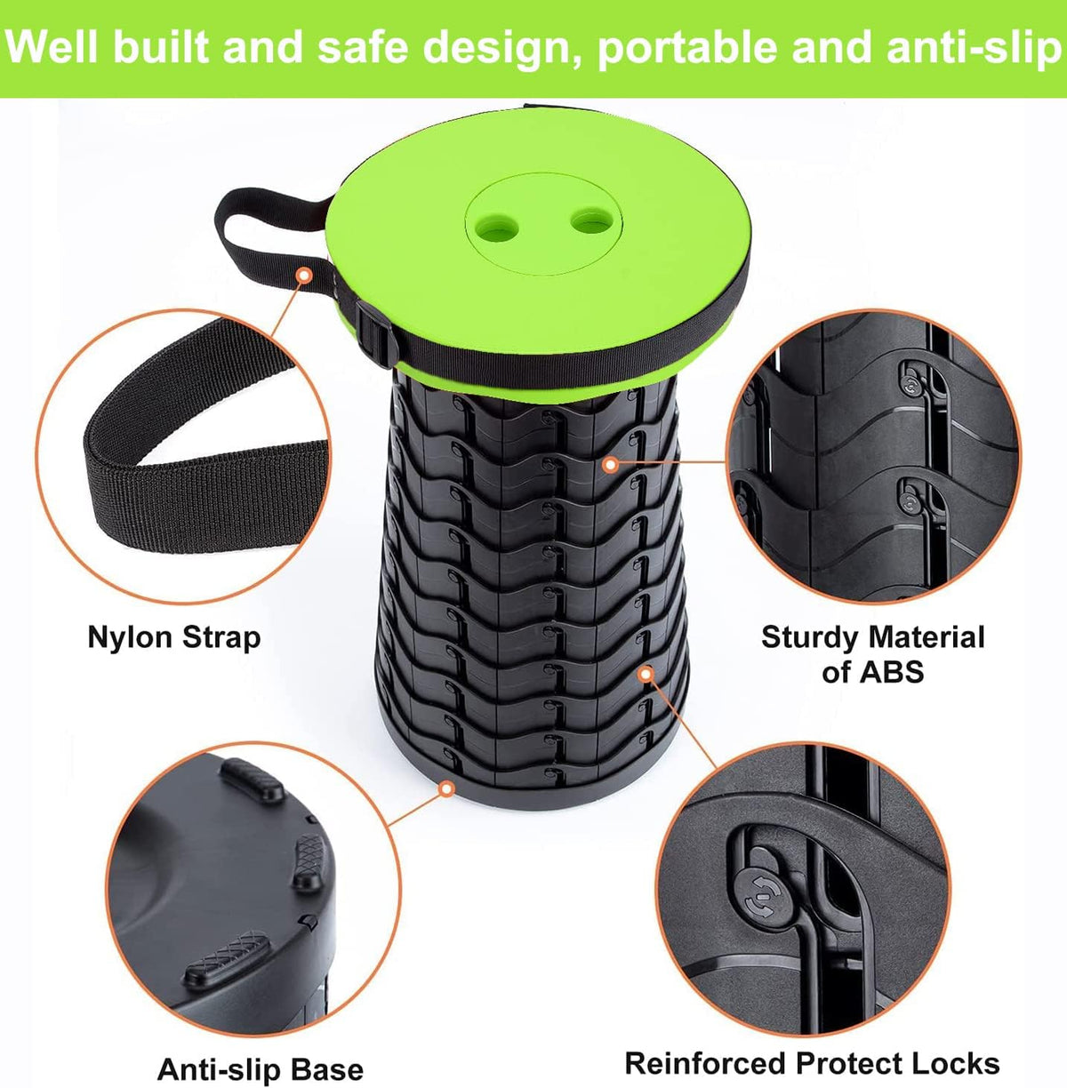 Collapsible Stool for Adults, Portable Folding Camping Seat, 400lbs